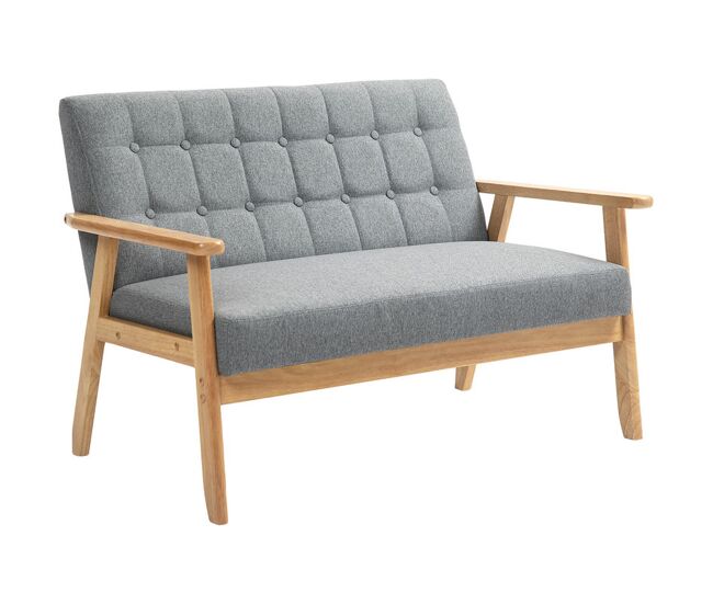 Homcom sillón de 2 plazas sofá de 2 plazas tapizado en lino con reposabrazos de madera respaldo acolchado carga 250 kg sillón para salón dormitorio gris claro