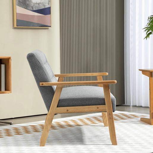 HOMCOM Sofá 2 Lugares Sofá Estofado em Linho com Apoio para os Braços de Madeira Encosto Acolchoado Carga 250 kg Poltrona para Sala de Estar Dormitório 114x75x76 cm Cinza Claro