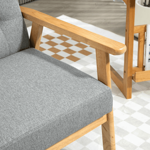 HOMCOM Sofá 2 Lugares Sofá Estofado em Linho com Apoio para os Braços de Madeira Encosto Acolchoado Carga 250 kg Poltrona para Sala de Estar Dormitório 114x75x76 cm Cinza Claro