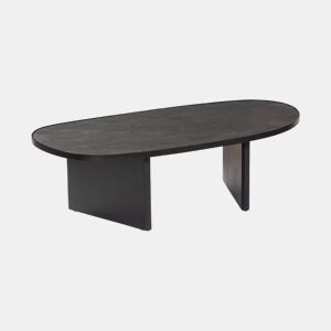 Mesa de centro oval de madeira de mangueira e lâmina de pedra, Shiva, Preto, 119.5x60x35 cm