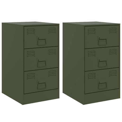 vidaXL Mesas de cabeceira 2 pcs 34,5x39x62 cm aço verde azeitona vidaXL Mesas de cabeceira 2 pcs 34,5x39x62 cm aço verde azeitona