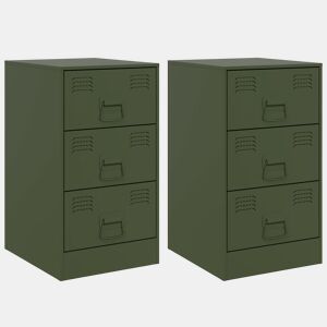 vidaXL Mesas de cabeceira 2 pcs 34,5x39x62 cm aço verde azeitona