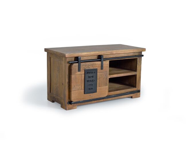 Mueble televisor en madera de acacia y detalles en metal natural 50x90x40