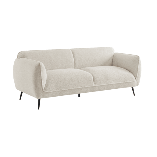 Sofá em tecido boucle com pernas metálicas de 3 lugares, Soft boucle, Creme, 205x82.3x76.3 cm