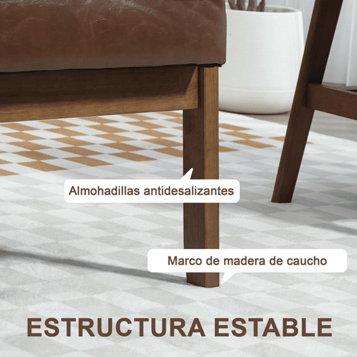 HOMCOM Sofá de 2 Lugares Sofá de 2 Lugares Estofado em Couro PU com Apoio para os Braços de Madeira Encosto Acolchoado Carga 250 kg para Sala de Estar Dormitório 115x70x81 cm Marrom