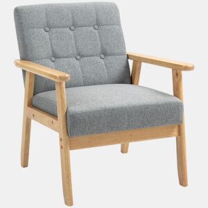 HOMCOM Poltrona Sala de Estar Estofada em Linho Poltrona com Apoio para os Braços e Estrutura de Madeira de Borracha Poltrona para Dormitório Sala de Estar Carga 130 kg 64x75x76 cm Cinza Claro