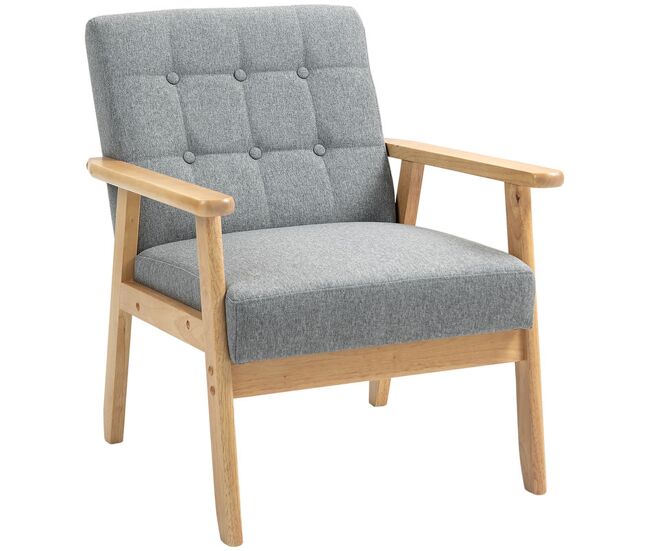 Homcom sillón individual sofá individual tapizado en lino con reposabrazos de madera respaldo acolchado carga 130 kg sillón para salón dormitorio gris claro