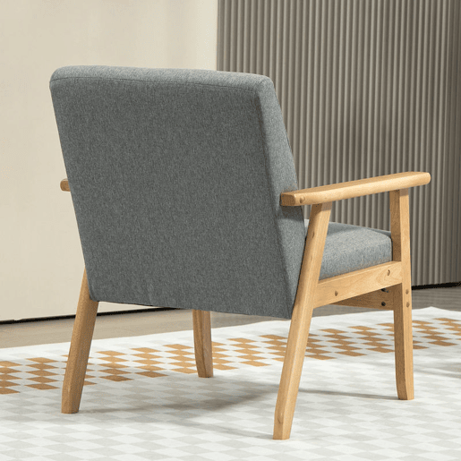 HOMCOM Poltrona Sala de Estar Estofada em Linho Poltrona com Apoio para os Braços e Estrutura de Madeira de Borracha Poltrona para Dormitório Sala de Estar Carga 130 kg 64x75x76 cm Cinza Claro