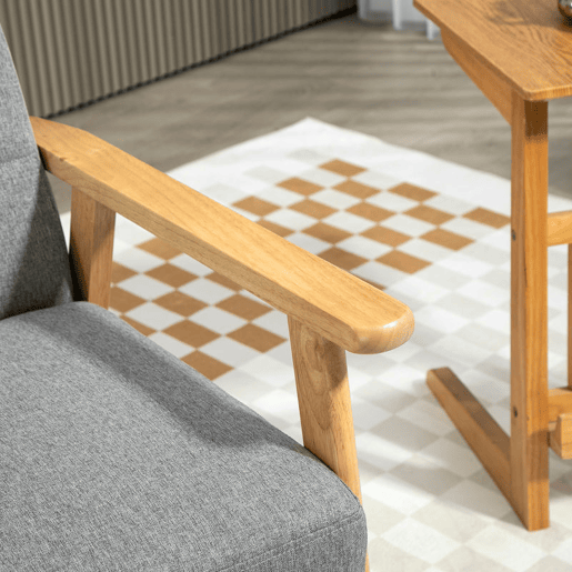 HOMCOM Poltrona Sala de Estar Estofada em Linho Poltrona com Apoio para os Braços e Estrutura de Madeira de Borracha Poltrona para Dormitório Sala de Estar Carga 130 kg 64x75x76 cm Cinza Claro