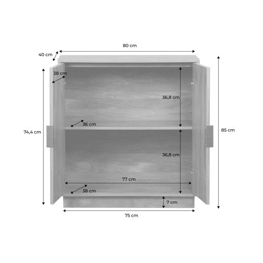 Aparador de 2 portas, 80cm, Celian, Manguier, 80x40x85 cm