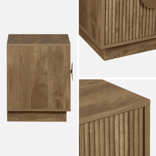 Mesa de cabeceira de 2 gavetas com efeito de madeira de manga ranhurada, Celian, Manguier, 42x38x50 cm