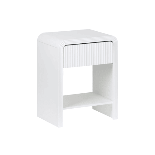 Mesa de cabeceira com efeito madeira 1 gaveta, 1 prateleira, Julia, Branco, 40x30x53 cm