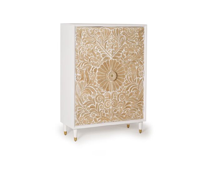 Aparador madera de mango blanco y detalles dorados blanco.giner y colomer 140x40x100