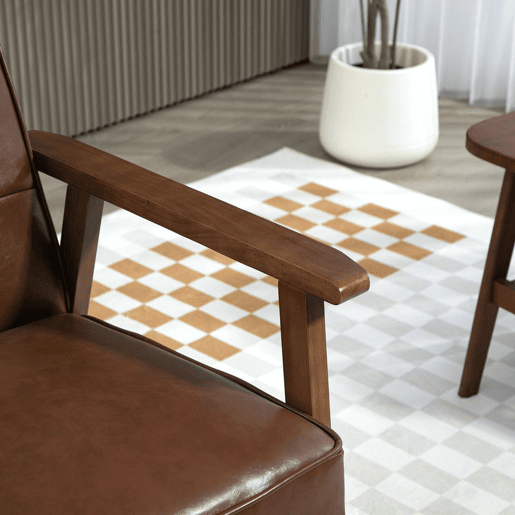 HOMCOM Poltrona Sala de Estar Estofada em PU Poltrona Sala de Estar com Apoio para os Braços e Estrutura de Madeira de Borracha Poltrona para Dormitório Sala de Estar Carga 120 kg 64x66x80 cm Marrom