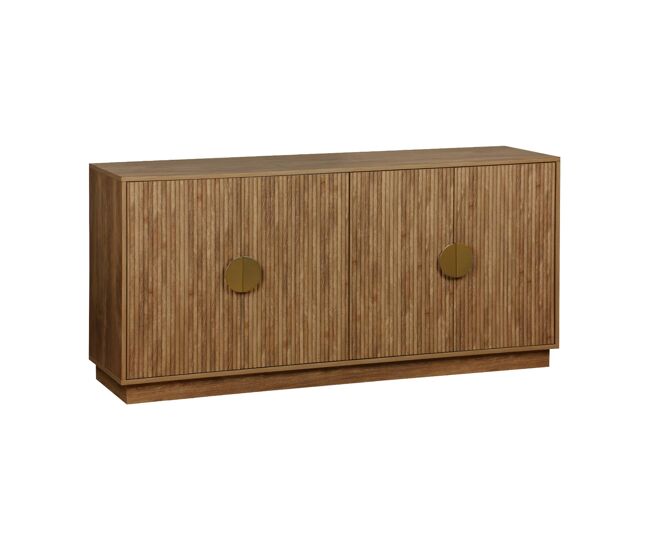 Aparador de 4 puertas efecto madera de mango, acanalado, 160cm efecto madera miel - 160x40x75 cm