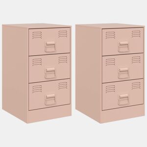 vidaXL Mesas de cabeceira 2 pcs 34,5x39x62 cm aço rosa