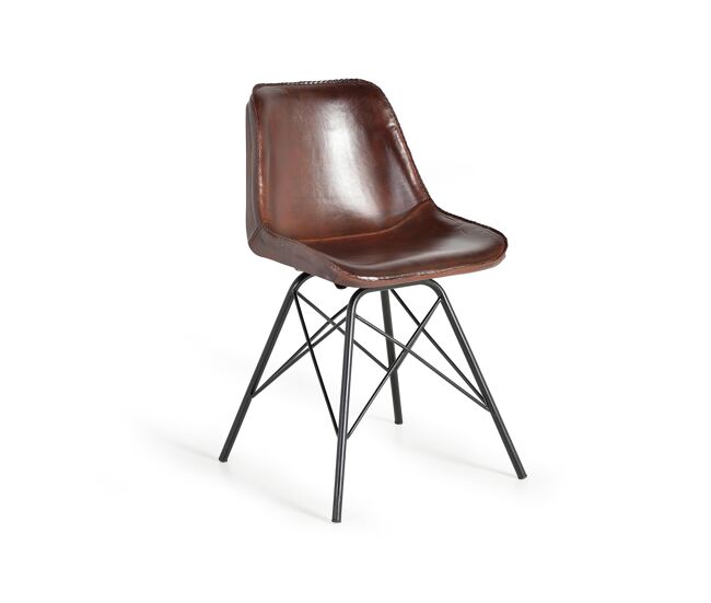 Silla estilo industrial tapiza en piel . Marrón.Giner y Colomer 83x54x45