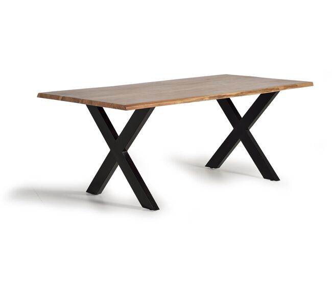 Mesa de comedor en madera acacia natural y patas de metal negro 78x180x100