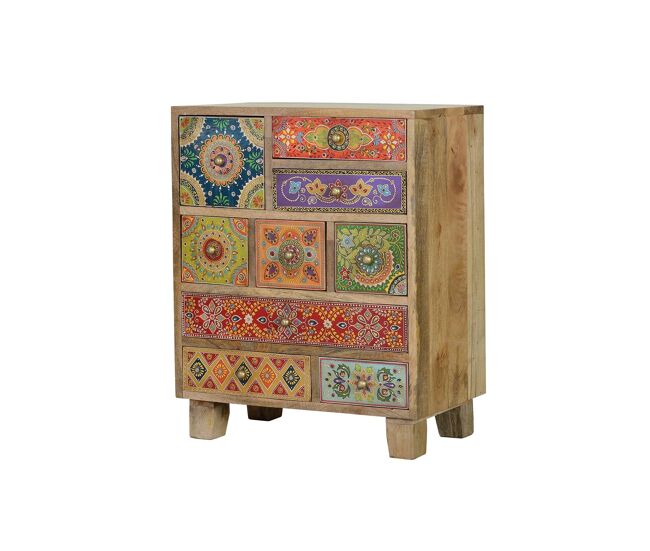 Mesita en madera de mango pintado a mano multicolor MULTICOLOR.Giner y Colomer 63x30x52