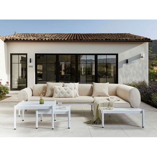 Conjunto de sofás de jardim de canto 5 lugares RASIGLIA à esquerda Metal Creme