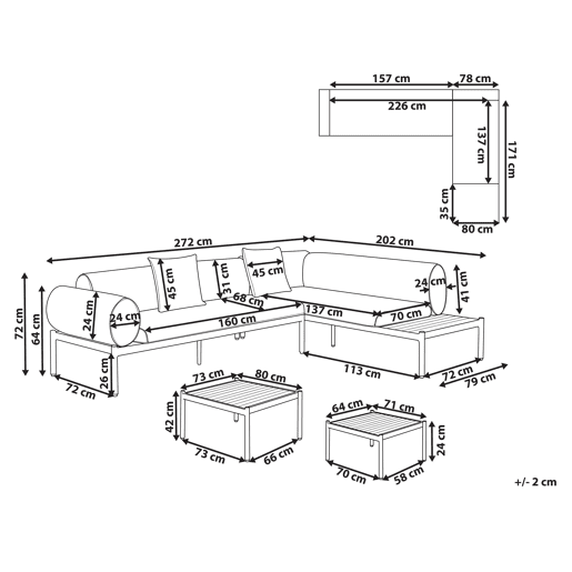Conjunto de sofás de jardim de canto 5 lugares RASIGLIA à esquerda Metal Creme