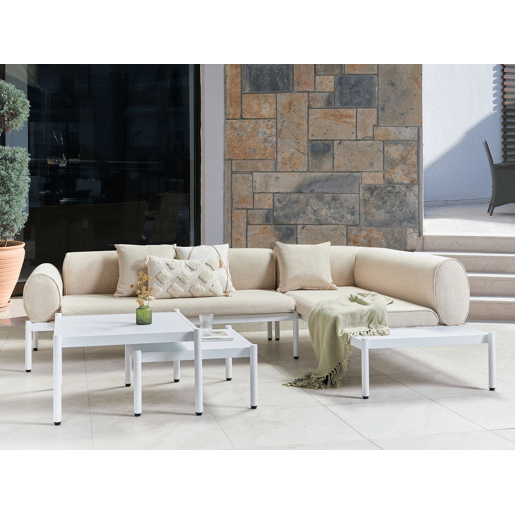 Conjunto de sofás de jardim de canto 5 lugares RASIGLIA à esquerda Metal Creme