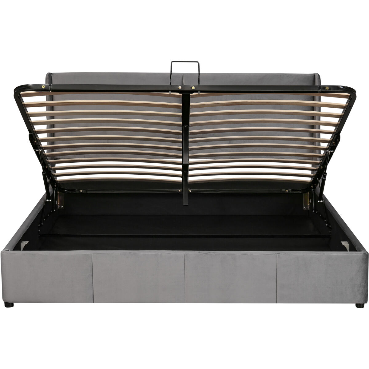 Cama contenedor tapizada 160x200cm en terciopelo - cama contenedor con somier de láminas - gris