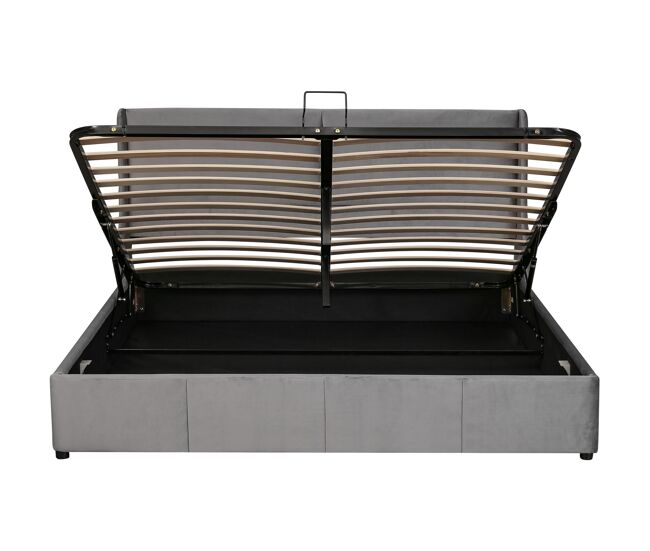 Cama contenedor tapizada 160x200cm en terciopelo - cama contenedor con somier de láminas - gris