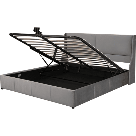 Cama para arrumação estofada 160x200cm em veludo - cama para arrumação com estrado de ripas - Cinzento