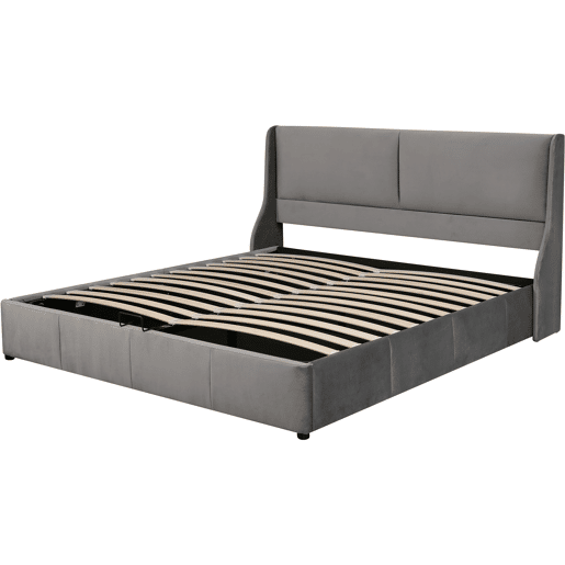 Cama para arrumação estofada 160x200cm em veludo - cama para arrumação com estrado de ripas - Cinzento