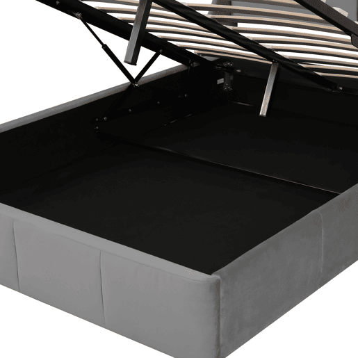 Cama para arrumação estofada 140x200cm em veludo - cama para arrumação com estrado de ripas - Cinzento