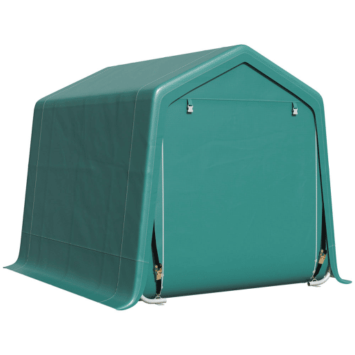 Outsunny Abrigo de Jardim Exterior para Ferramentas, Bicicletas, 2,4x2x2 m, Cobertura Exterior com Estrutura de Metal, Porta Enrolável com Fecho, Impermeável, Anti-UV, Garagem Portátil, Verde