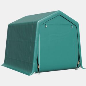 Outsunny Abrigo de Jardim Exterior para Ferramentas, Bicicletas, 2,4x2x2 m, Cobertura Exterior com Estrutura de Metal, Porta Enrolável com Fecho, Impermeável, Anti-UV, Garagem Portátil, Verde