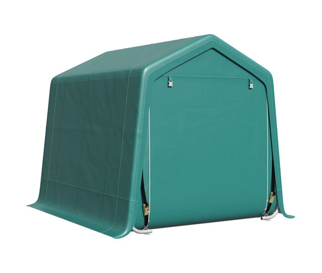 Outsunny carpa de jardín exterior para herramientas, bicicletas, 2,4x2x2 m, cobertizo exterior con marco de metal, puerta enrollable con cremallera,
