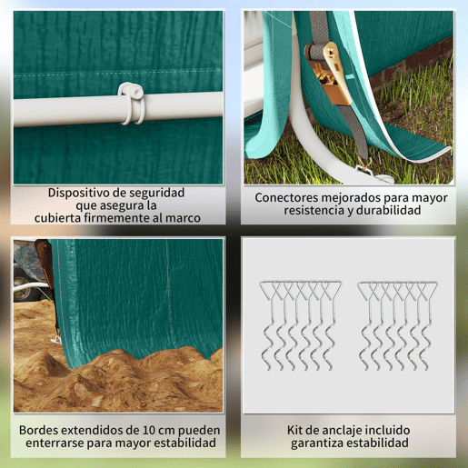 Outsunny Abrigo de Jardim Exterior para Ferramentas, Bicicletas, 2,4x2x2 m, Cobertura Exterior com Estrutura de Metal, Porta Enrolável com Fecho, Impermeável, Anti-UV, Garagem Portátil, Verde