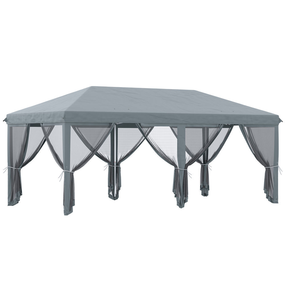 Outsunny carpa plegable pop-up gazebo 6x3 m cenador plegable con 6 paredes laterales de malla anti-uv y bolsa de transporte para camping fiestas gris