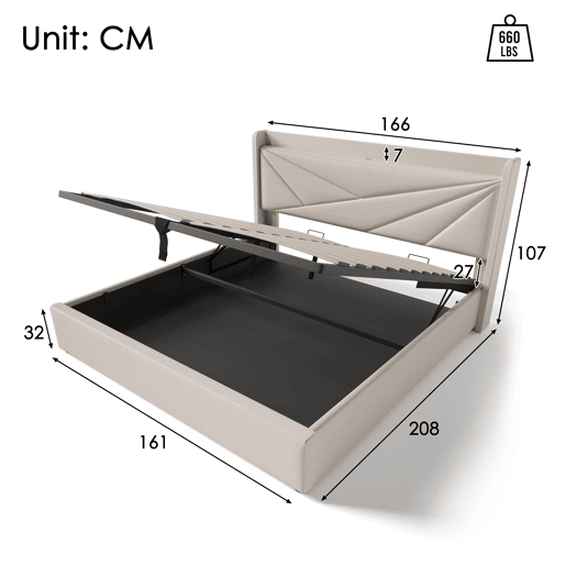 Cama contentora em tecido de linho 160x200 cm - com porta USB e estrado - Bege