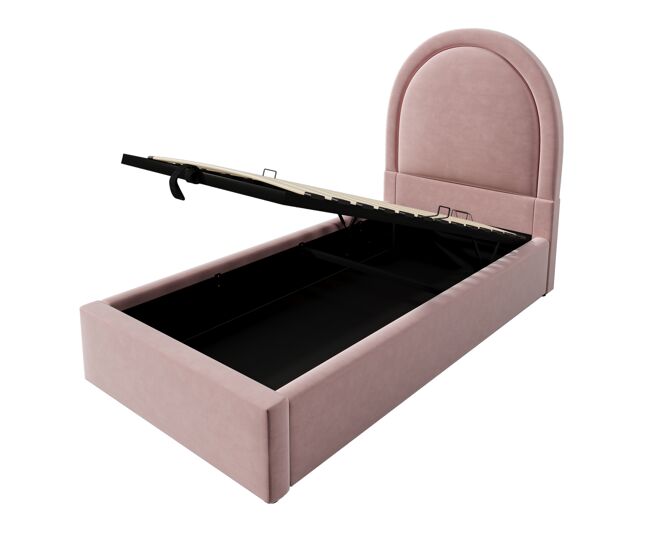 Cuna tapizada de terciopelo - 90x190 cm - con almacenaje - rosa