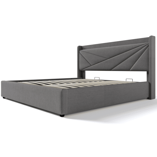 Cama contentora em tecido de linho 140x200 cm - com porta USB e estrado - Cinzento