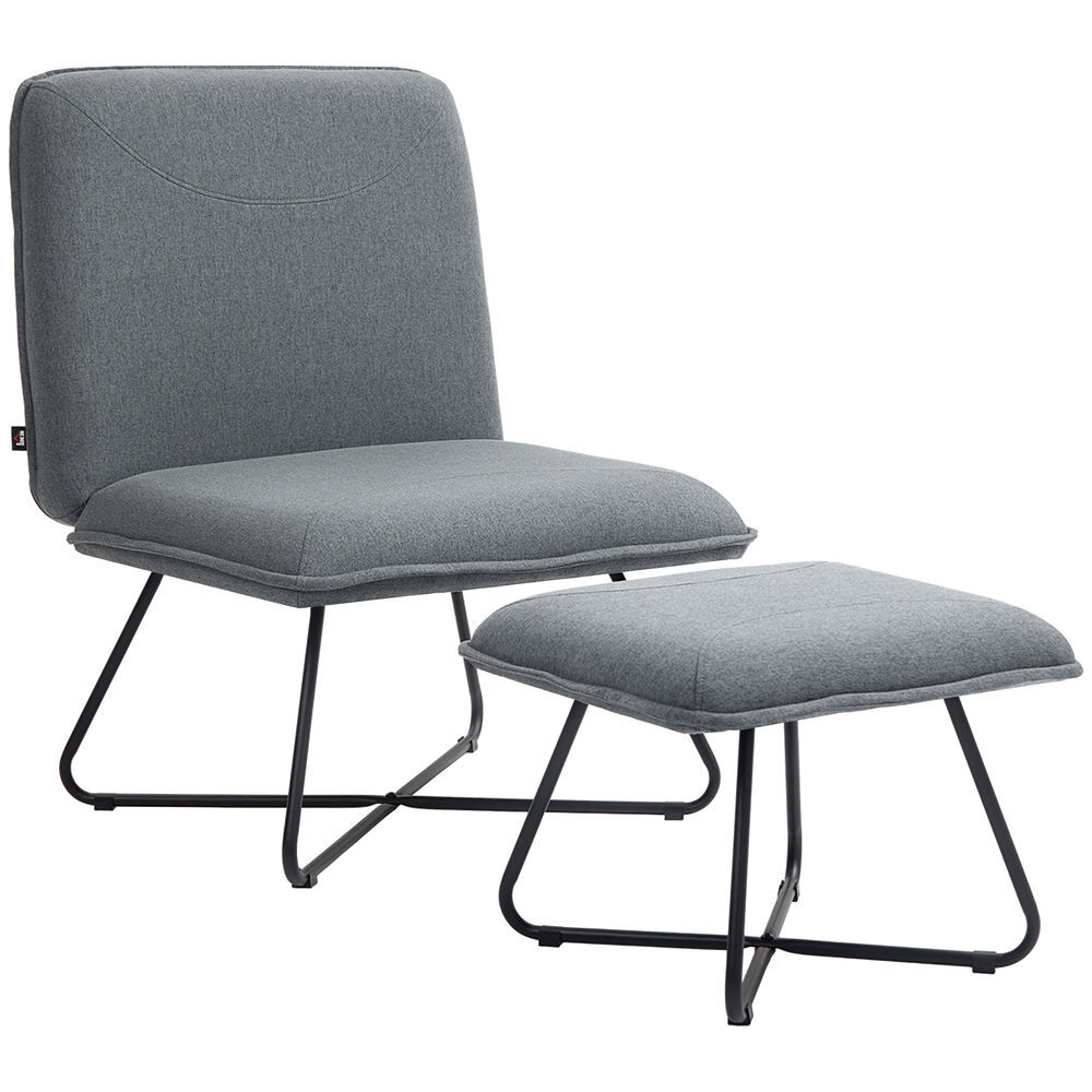 Homcom sillón relax sillón de salón con reposapiés butaca para dormitorio sin brazos con patas de acero en forma de cruz para sala de estar gris oscuro