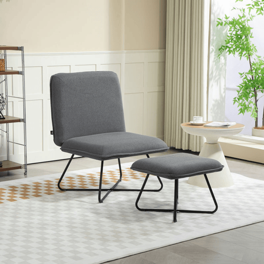 HOMCOM Poltrona Sala de Estar com Apoio para os Pés Poltrona Relax sem Apoio para os Braços com Pés de Aço em Forma de Cruz para Sala de Estar Dormitório Cinza Escuro