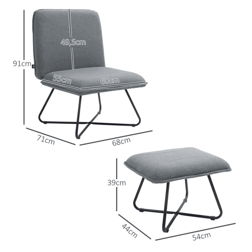 HOMCOM Poltrona Sala de Estar com Apoio para os Pés Poltrona Relax sem Apoio para os Braços com Pés de Aço em Forma de Cruz para Sala de Estar Dormitório Cinza Escuro
