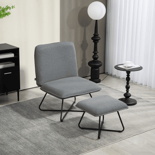 HOMCOM Poltrona Sala de Estar com Apoio para os Pés Poltrona Relax sem Apoio para os Braços com Pés de Aço em Forma de Cruz para Sala de Estar Dormitório Cinza Escuro