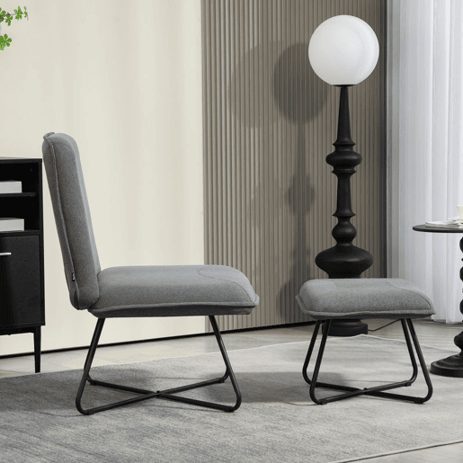 HOMCOM Poltrona Sala de Estar com Apoio para os Pés Poltrona Relax sem Apoio para os Braços com Pés de Aço em Forma de Cruz para Sala de Estar Dormitório Cinza Escuro