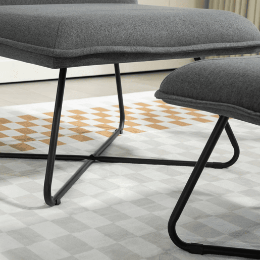 HOMCOM Poltrona Sala de Estar com Apoio para os Pés Poltrona Relax sem Apoio para os Braços com Pés de Aço em Forma de Cruz para Sala de Estar Dormitório Cinza Escuro