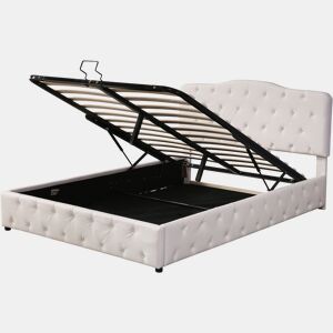 Cama contentora 140x200 cm em pele sintética - com cabeceira regulável - Branco
