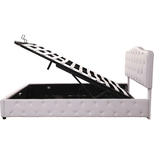 Cama contentora 140x200 cm em pele sintética - com cabeceira regulável - Branco