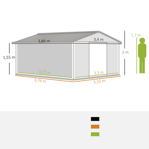 Outsunny Casa de Jardim Exterior, 12,4 m² 340x386x200 cm Abrigo de Jardim Metálico com Portas Duplas com Fechadura, Kit de Fundação e Ventilação para Armazenamento de Bicicletas, Castanho