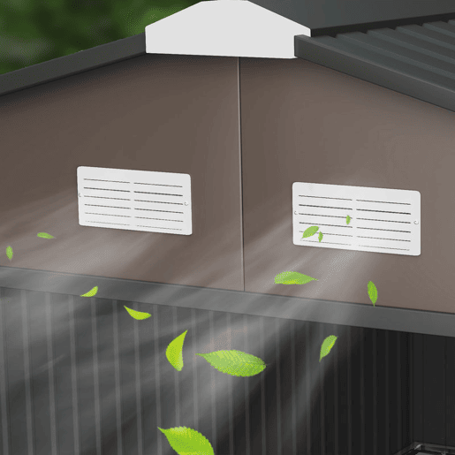 Outsunny Casa de Jardim Exterior, 12,4 m² 340x386x200 cm Abrigo de Jardim Metálico com Portas Duplas com Fechadura, Kit de Fundação e Ventilação para Armazenamento de Bicicletas, Castanho