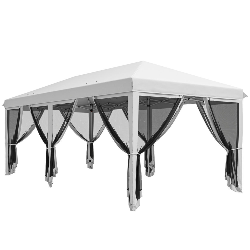 Outsunny carpa plegable pop-up gazebo 6x3 m cenador plegable con 6 paredes laterales de malla anti-uv y bolsa de transporte para camping fiestas crema